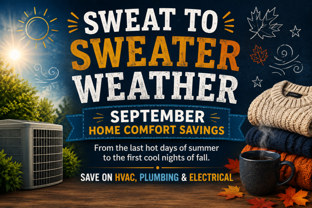 September home comfort savings for HVAC, plumbing and electrical services from Environment Masters